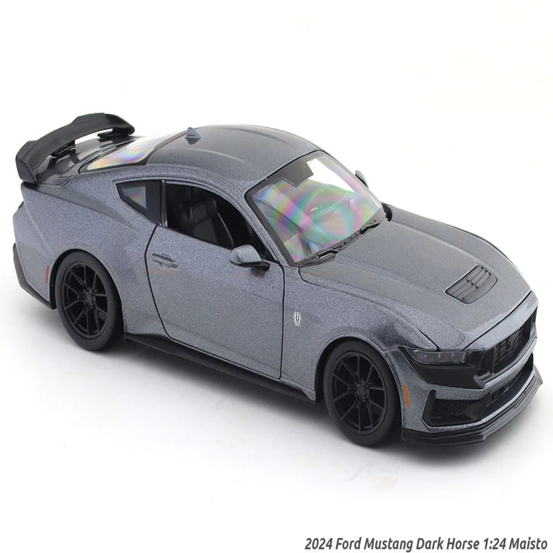 Maisto 2024 Ford Mustang Dark Horse Grey Acrylic Case 1:24 Bburago Licensed Diecast Scale Model Car Collectible