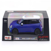 Maisto Mini Cooper SE J01 Blue 1:24 with Acrylic Case Licensed Diecast Scale Model Car Collectible