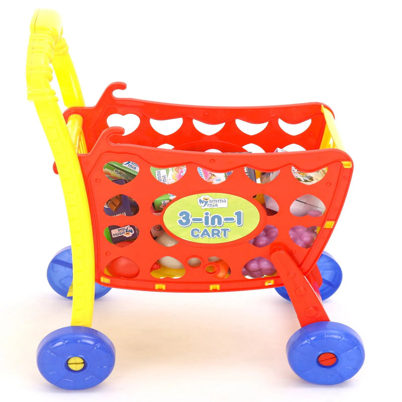 Mamma Mia 3 in 1 Role Play Shopping Cart Set of 30 - Multicolour