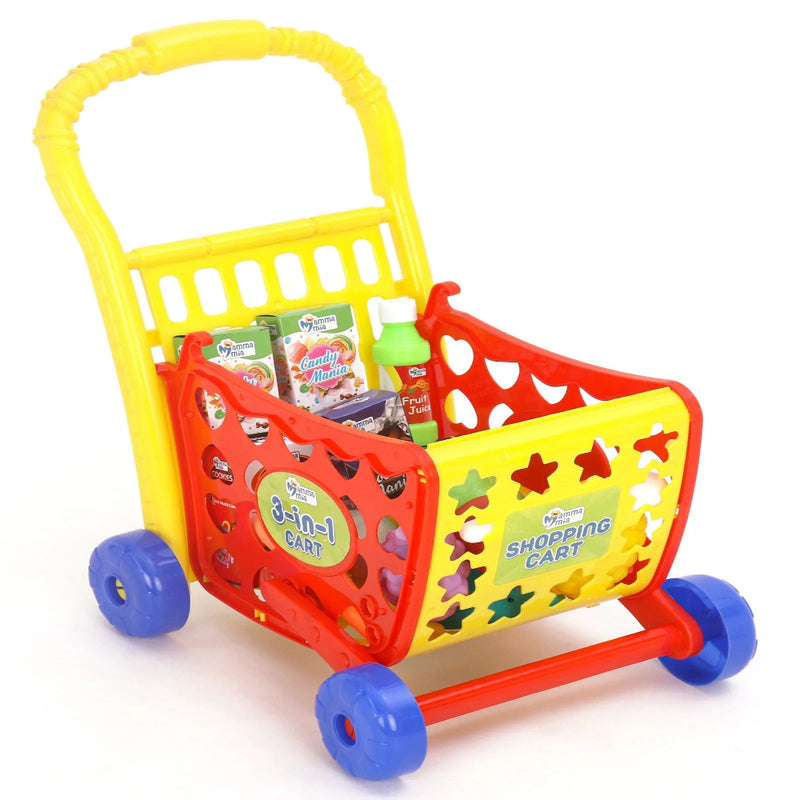 Mamma Mia 3 in 1 Role Play Shopping Cart Set of 30 - Multicolour