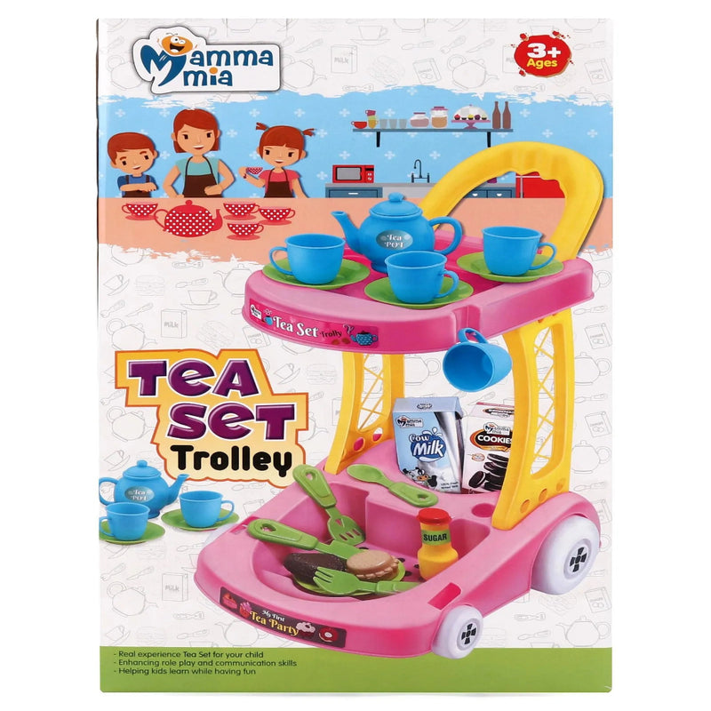 Mamma Mia Tea Set Trolley Pretend Playset - 19 Pieces (Color May Vary)