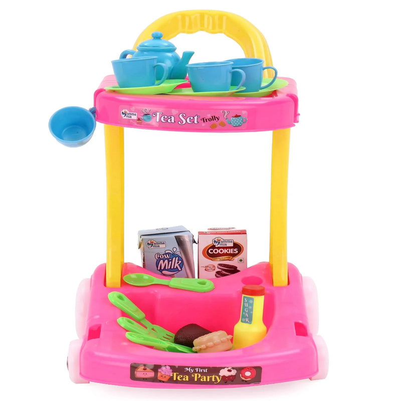 Mamma Mia Tea Set Trolley Pretend Playset - 19 Pieces (Color May Vary)
