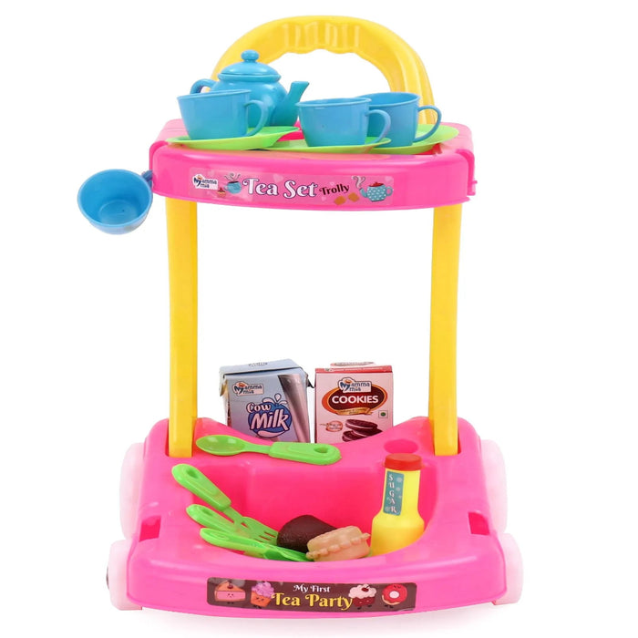 Mamma Mia Tea Set Trolley Pretend Playset - 19 Pieces (Color May Vary)-Pretend Play-Mamma Mia-Toycra
