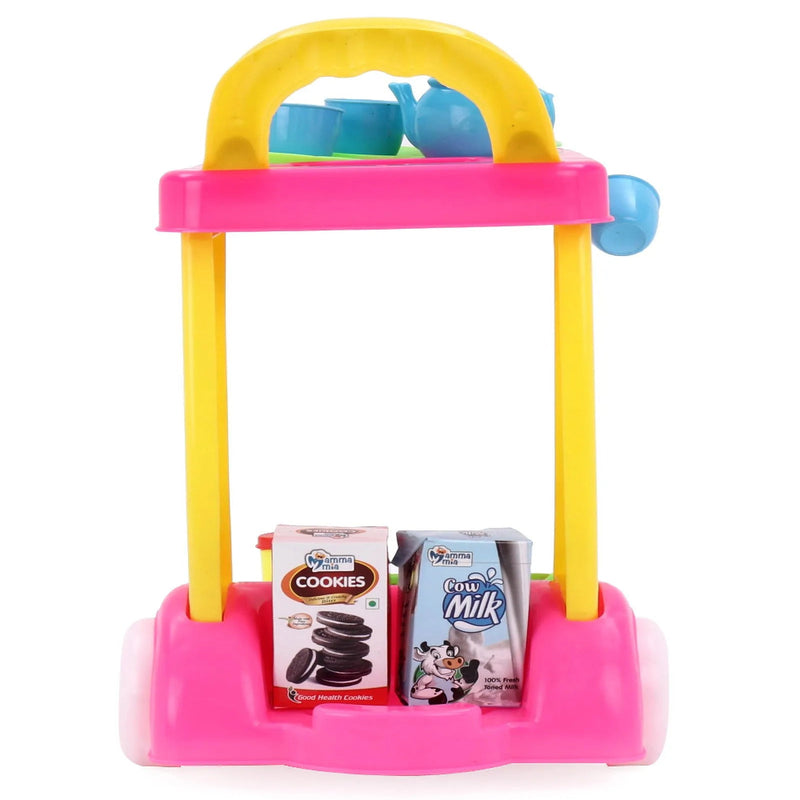 Mamma Mia Tea Set Trolley Pretend Playset - 19 Pieces (Color May Vary)
