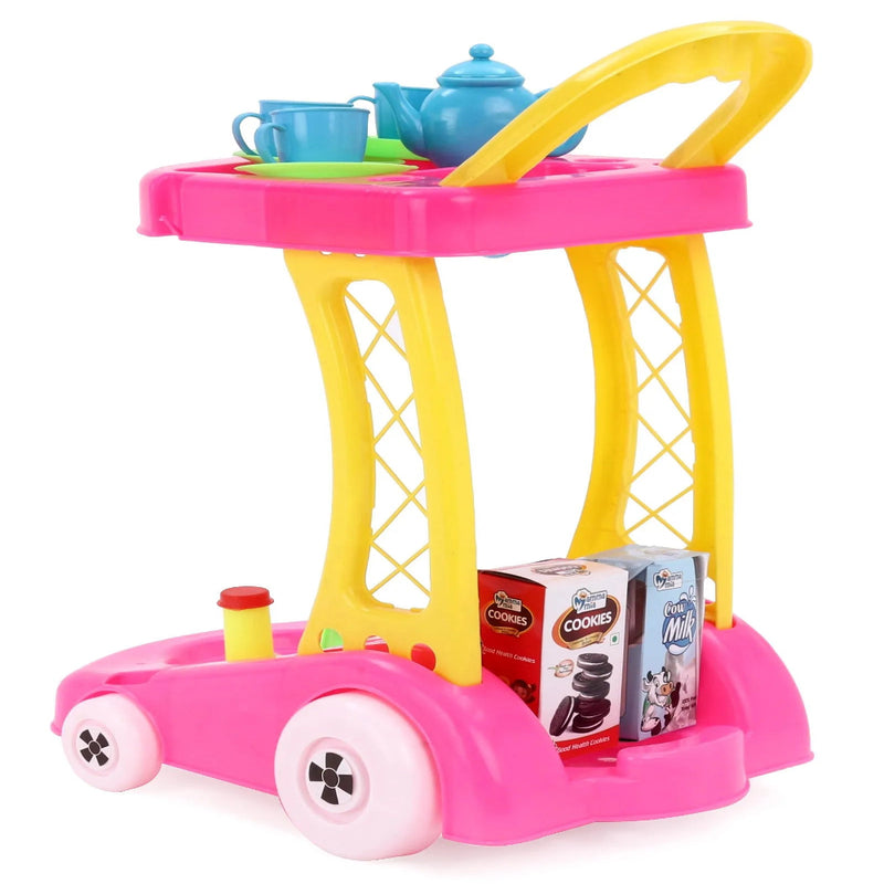 Mamma Mia Tea Set Trolley Pretend Playset - 19 Pieces (Color May Vary)