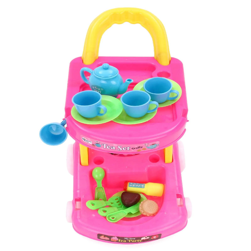 Mamma Mia Tea Set Trolley Pretend Playset - 19 Pieces (Color May Vary)