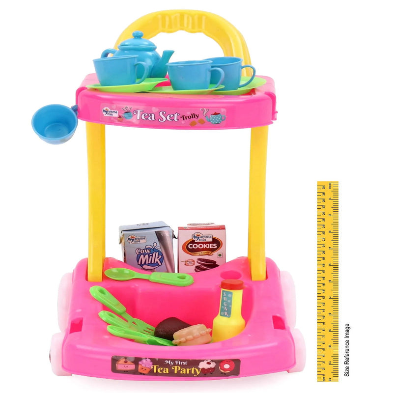 Mamma Mia Tea Set Trolley Pretend Playset - 19 Pieces (Color May Vary)