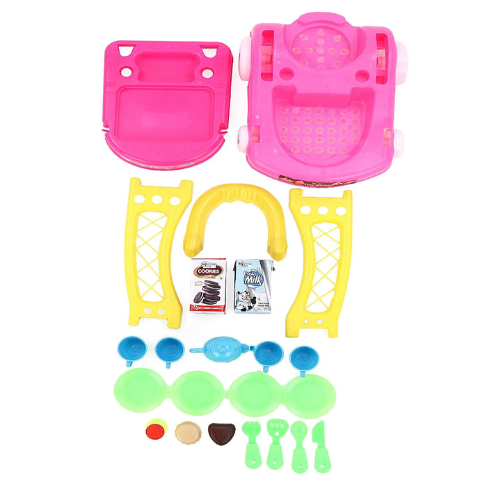 Mamma Mia Tea Set Trolley Pretend Playset - 19 Pieces (Color May Vary)-Pretend Play-Mamma Mia-Toycra