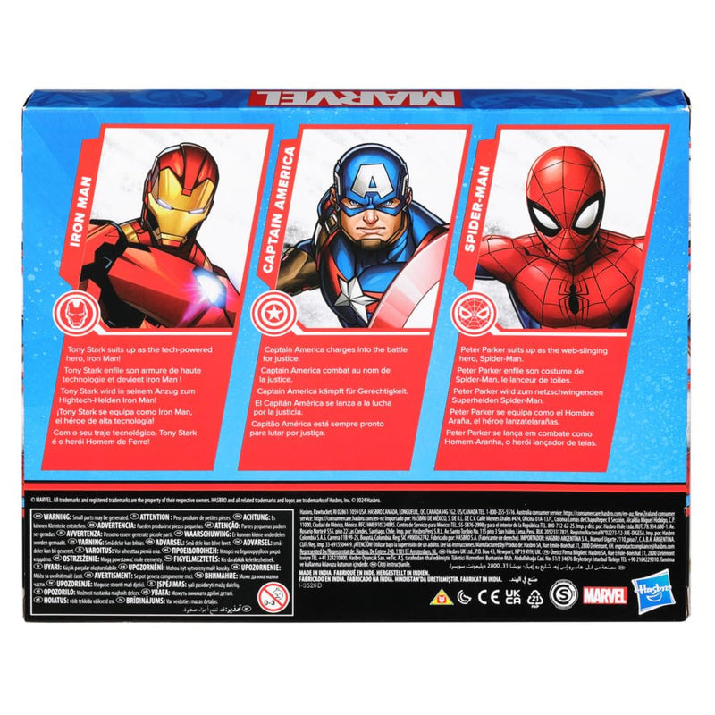Marvel Action Figure Toy 3-Pack, 6-inch Figures, Iron Man, Spider-Man, Captain America