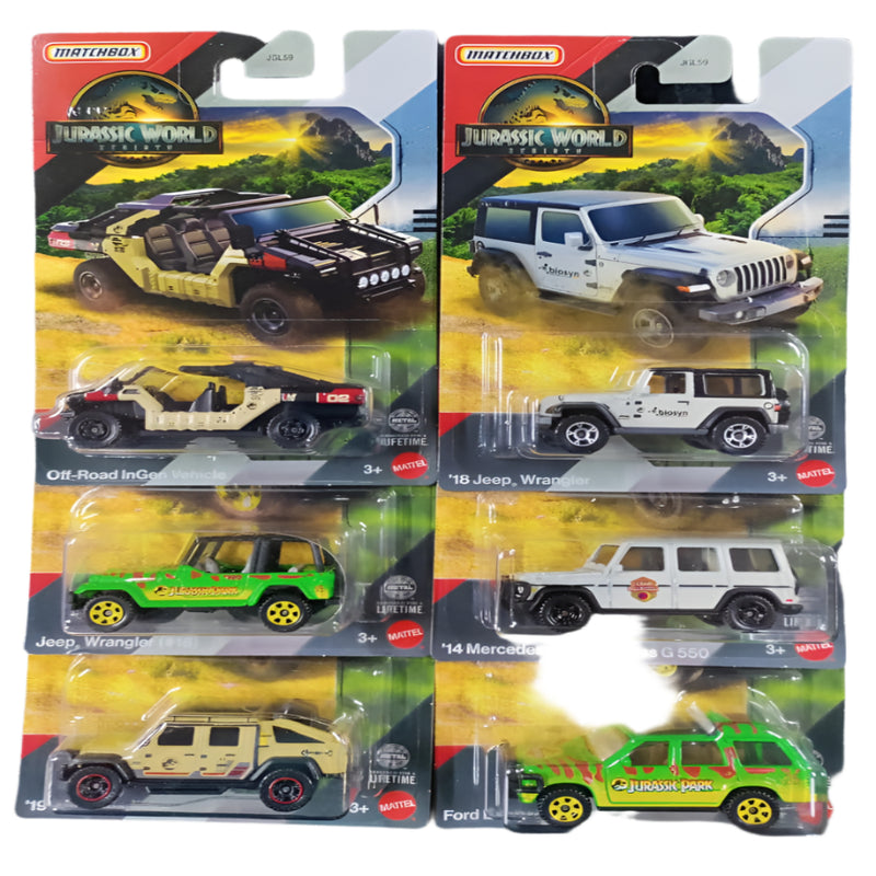 Matchbox 2025 Jurassic World Die-Cast Vehicle- Set of 6