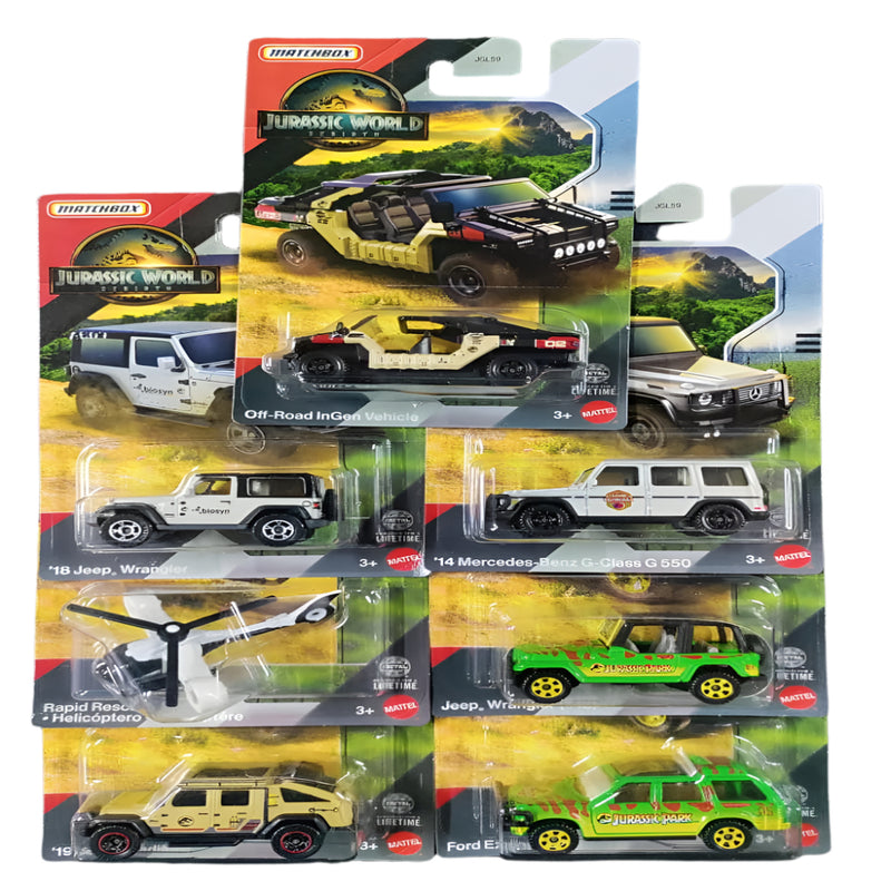 Matchbox 2025 Jurassic World Die-Cast Vehicle- Set of 7