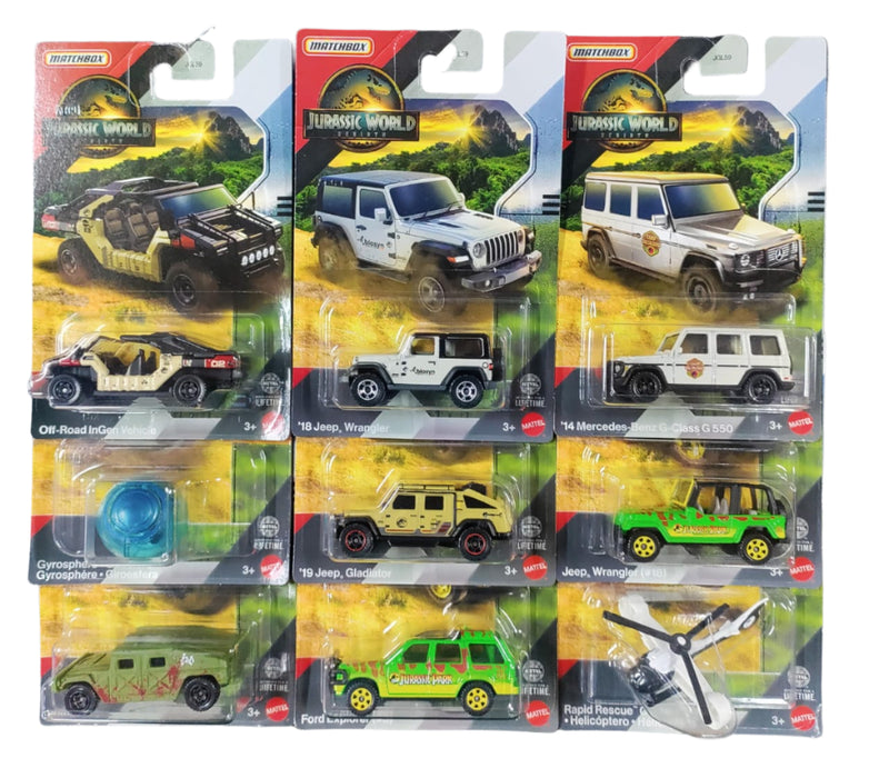 Matchbox 2025 Jurassic World Die-Cast Vehicle- Set of 9