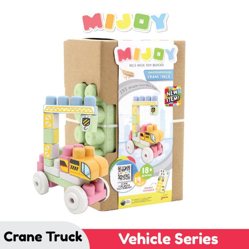 Mijoy Crane Truck Rice Husk Toy Blocks - 19pcs-Construction-Sunta-Toycra