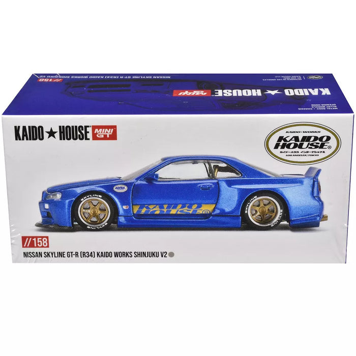 Mini GT #158: Nissan Skyline GT-R (R34) Kaido Works (V2 Aero) SHINJUKU V2 1:64-Vehicles-Mini GT-Toycra