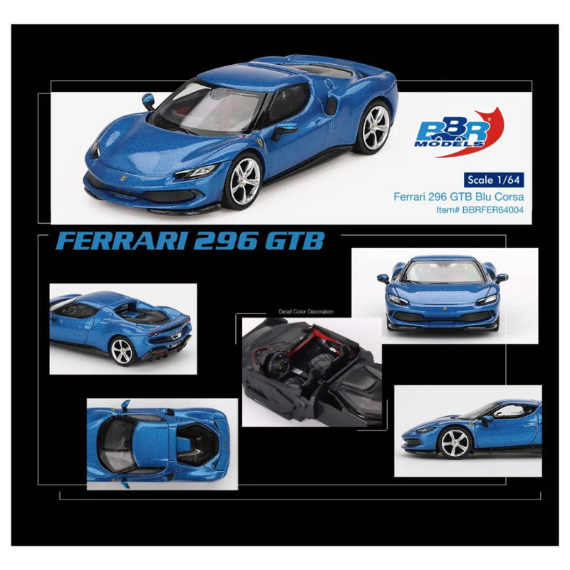 Mini GT BBR Model #04 Ferrari 296 GTB Blu Corsa - 1:64