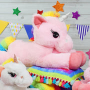 Mirada 52cm Floppy Unicorn With Purple Paws - Pink