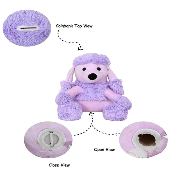 Mirada Lavender Cute Plush Poodle Coin Bank Stuffed Soft Toy - 25 Cm-Soft Toy-Mirada-Toycra