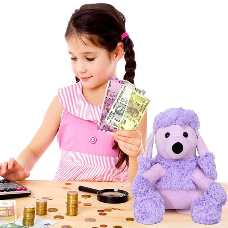 Mirada Lavender Cute Plush Poodle Coin Bank Stuffed Soft Toy - 25 Cm
