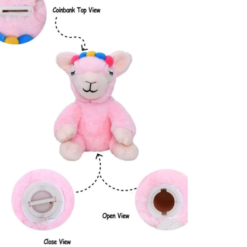 Mirada Pink Cute Plush Llama Coin Bank Stuffed Soft Toy - 25 Cm
