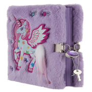 Mirada Whimsical Unicorn Plush Notebook with Lock - Purple