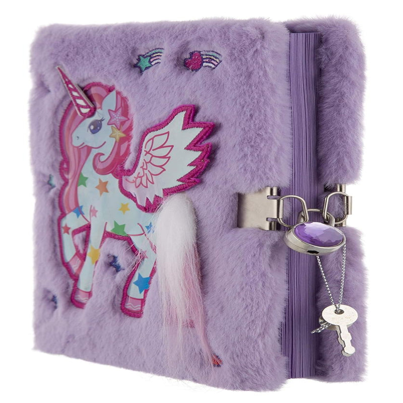 Mirada Whimsical Unicorn Plush Notebook with Lock - Purple