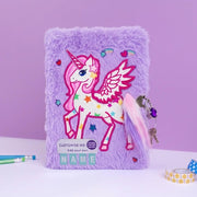 Mirada Whimsical Unicorn Plush Notebook with Lock - Purple