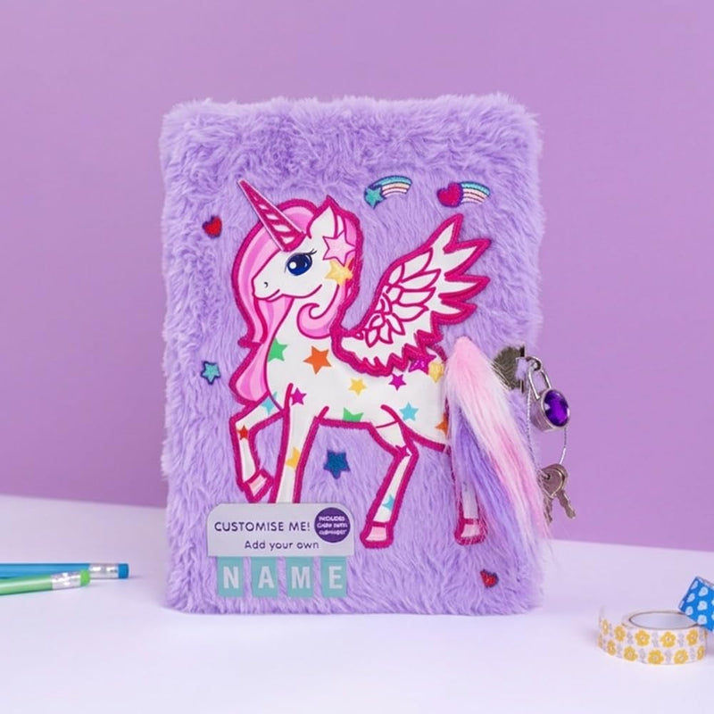 Mirada Whimsical Unicorn Plush Notebook with Lock - Purple