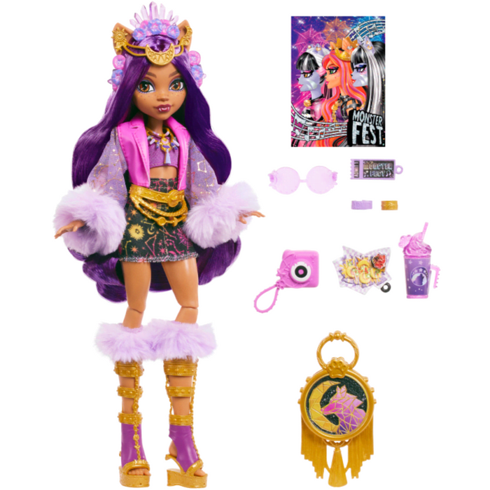 Monster High Monster Fest Clawdeen Wolf Fashion Doll With Festival Outfit, Band Poster And Accessories-Dolls-Mattel-Toycra