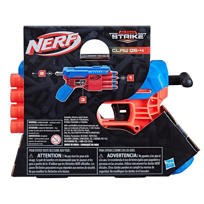 Nerf Alpha Strike Claw QS-4 Blaster and 4 Official Nerf Elite Foam Darts