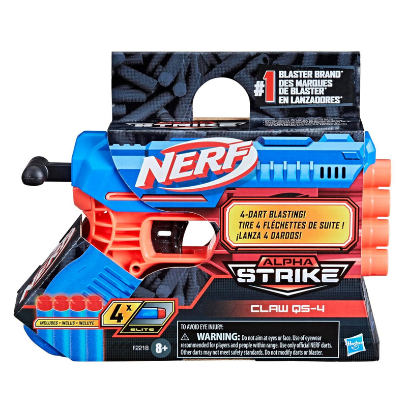 Nerf Alpha Strike Claw QS-4 Blaster and 4 Official Nerf Elite Foam Darts
