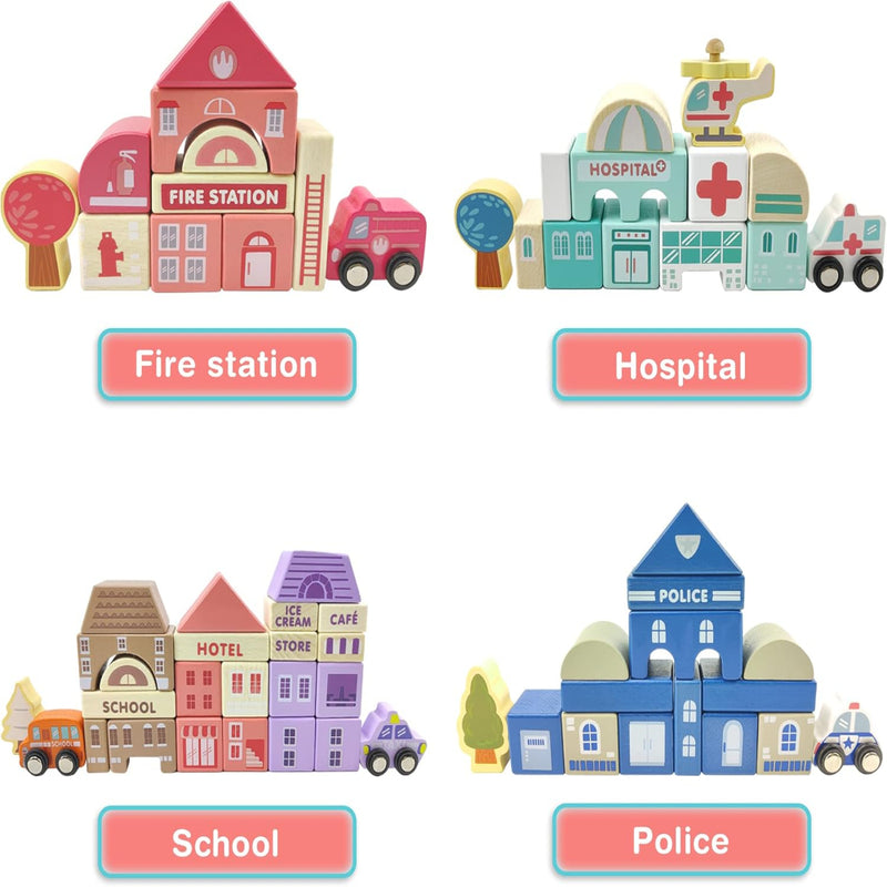Open Ended 115 Pieces Wooden City Building Blocks