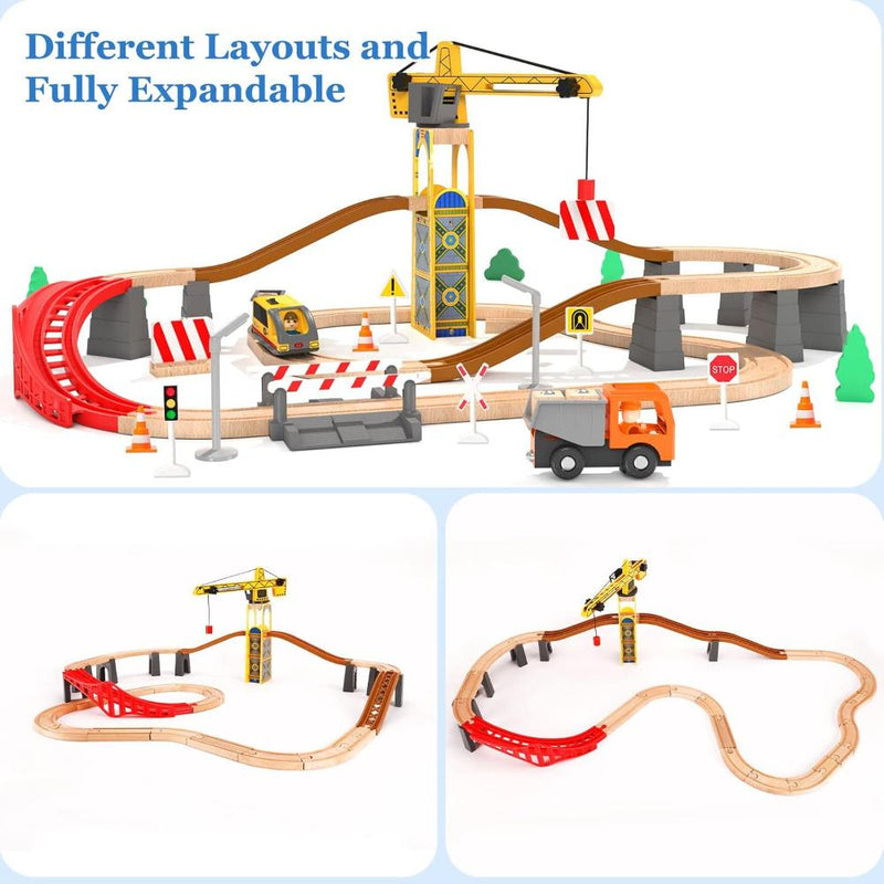 Open Ended 72PCS Tower Crane Wooden Train Set (Motorised Train)