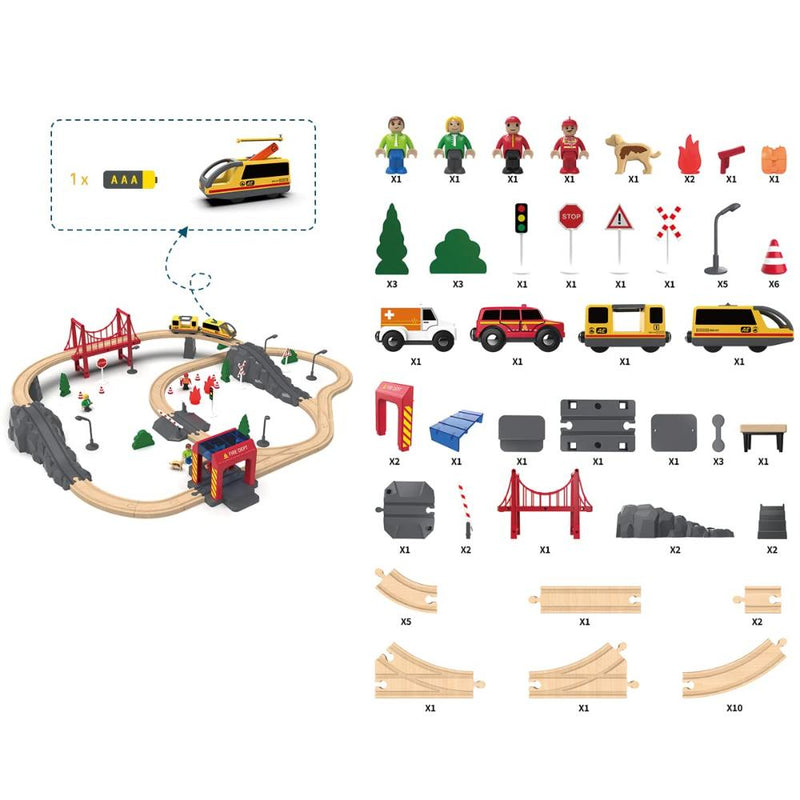 Open Ended 72pcs Wooden Fire Station Train Set (Motorised Train)