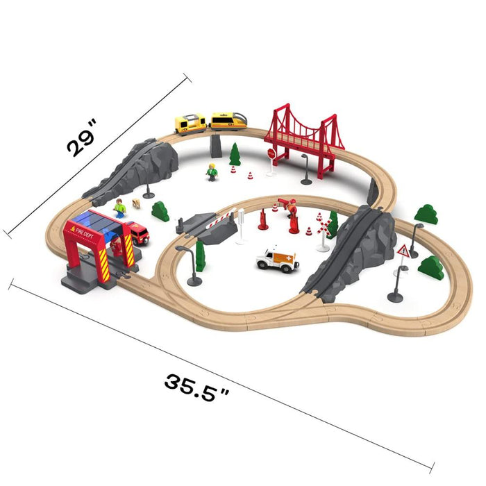 Open Ended 72pcs Wooden Fire Station Train Set (Motorised Train)-Vehicles-Open Ended-Toycra