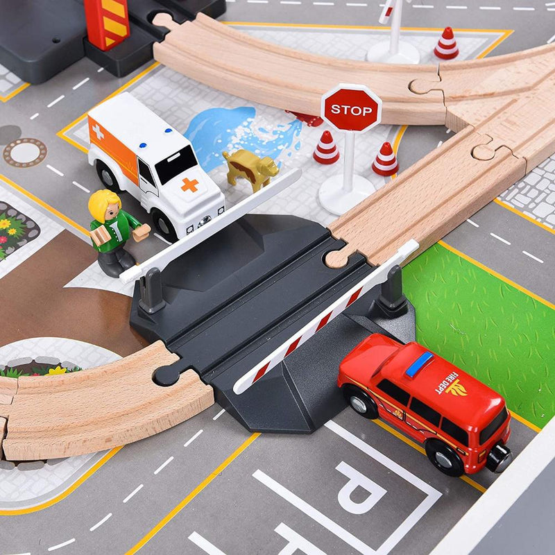 Open Ended 72pcs Wooden Fire Station Train Set (Motorised Train)