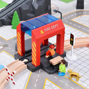 Open Ended 72pcs Wooden Fire Station Train Set (Motorised Train)
