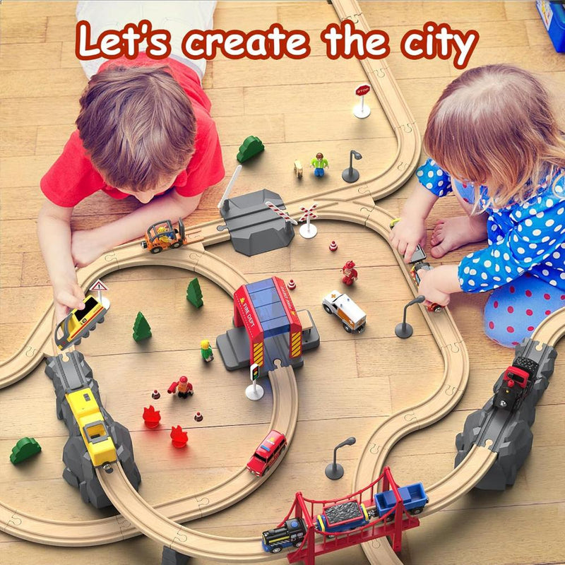 Open Ended 72pcs Wooden Fire Station Train Set (Motorised Train)