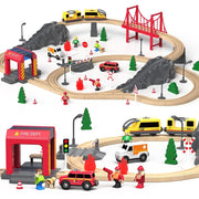 Open Ended 72pcs Wooden Fire Station Train Set (Motorised Train)