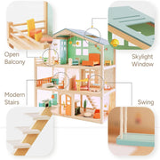Open Ended Candy Wooden Dollhouse with 25 pcs Furniture Accessories