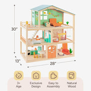 Open Ended Candy Wooden Dollhouse with 25 pcs Furniture Accessories