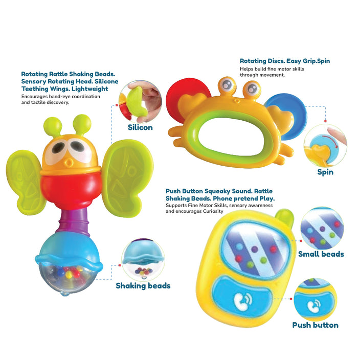 Open Ended First Senses Baby Rattle -3 pcs Set