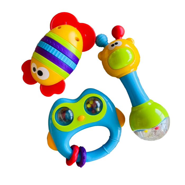 Open Ended First Senses Baby Rattle Set -3pcs (Telephone, Tambourine & Bee Rattle)-Active Play-Open Ended-Toycra