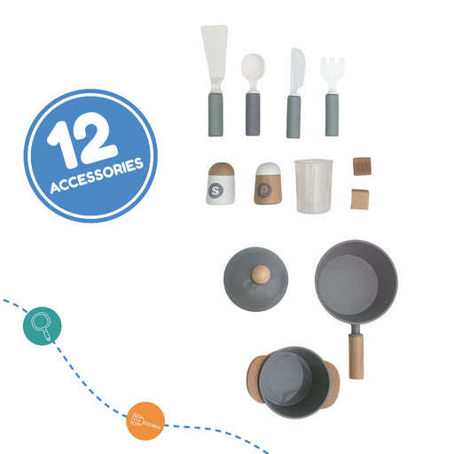 Open Ended Modern Kitchen Set with Lights & Sound -(12 Accessories included)-Pretend Play-Open Ended-Toycra