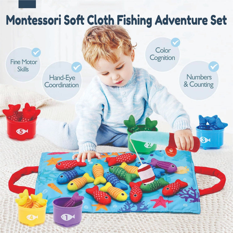 Open Ended Montessori Soft Cloth Fishing Adventure Set (22 Pcs)