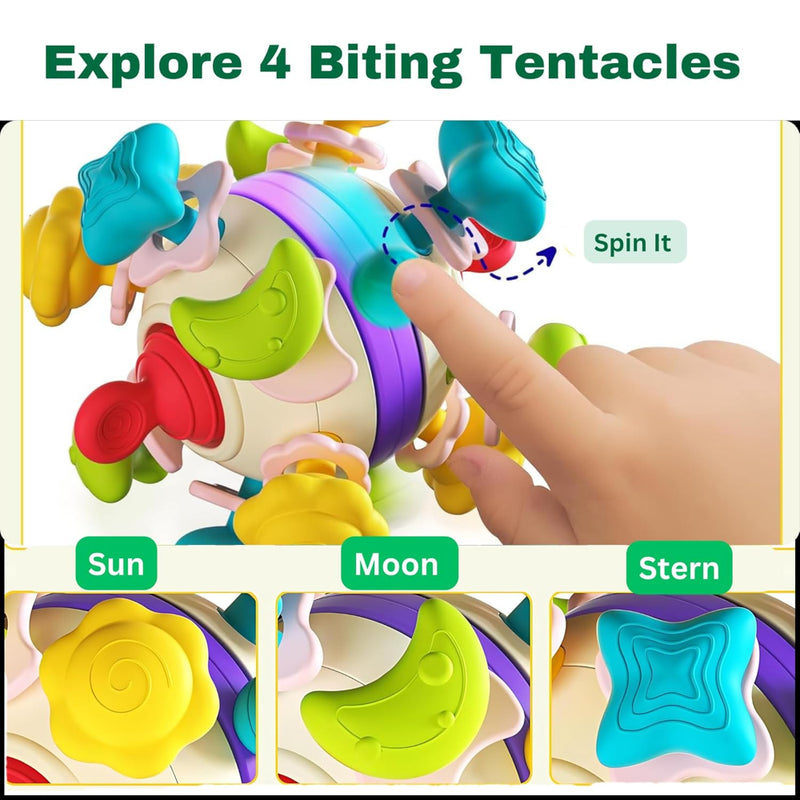 Open Ended Multi Activity Teether Ball -Montessori Multi Sensory Teething Rattle Toddler Toys