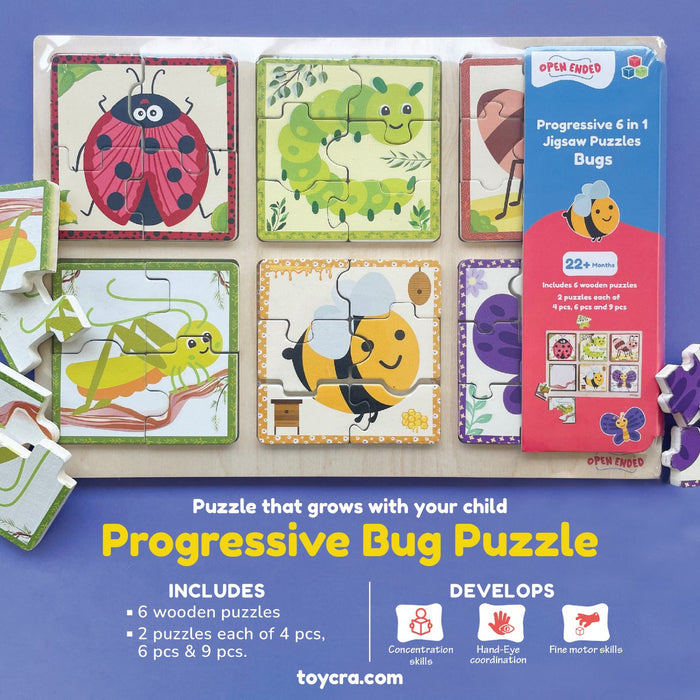 Open Ended Progressive 6 IN 1 Bug Puzzle-Puzzles-Open Ended-Toycra