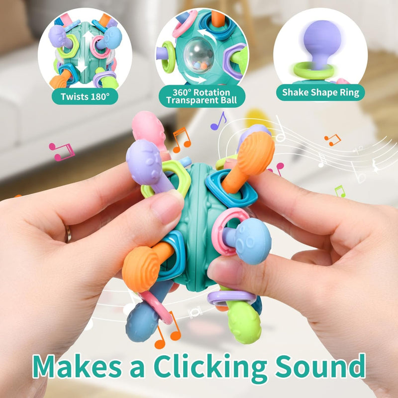 Open Ended Sensory Teether Ball -Montessori Multi Sensory Teething Rattle Toys (Multicolor)