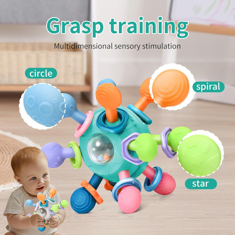 Open Ended Sensory Teether Ball -Montessori Multi Sensory Teething Rattle Toys (Multicolor)
