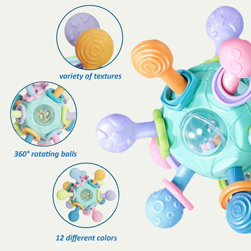 Open Ended Sensory Teether Ball -Montessori Multi Sensory Teething Rattle Toys (Multicolor)