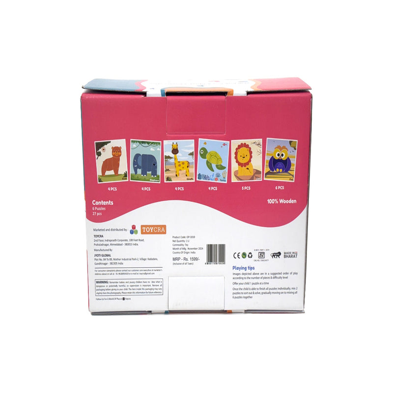 Open Ended Toddler's First 6 In 1 Puzzle - Animals (6 puzzles, 27 pcs)